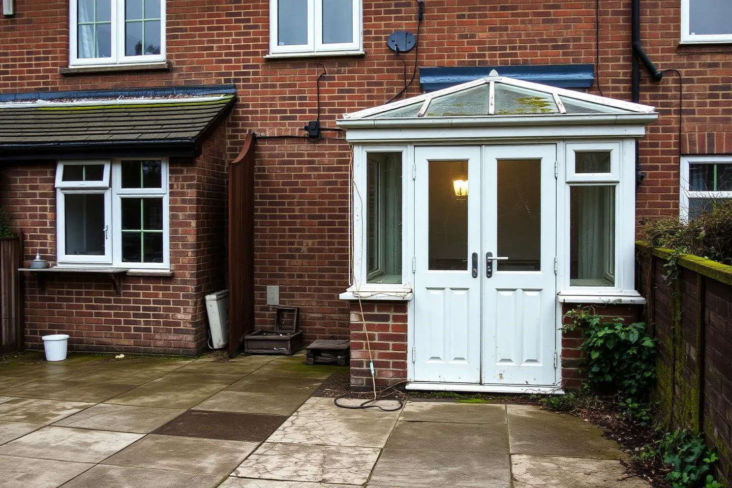 Original Victorian rear elevation and dated conservatory before extension works in Highgate, North London